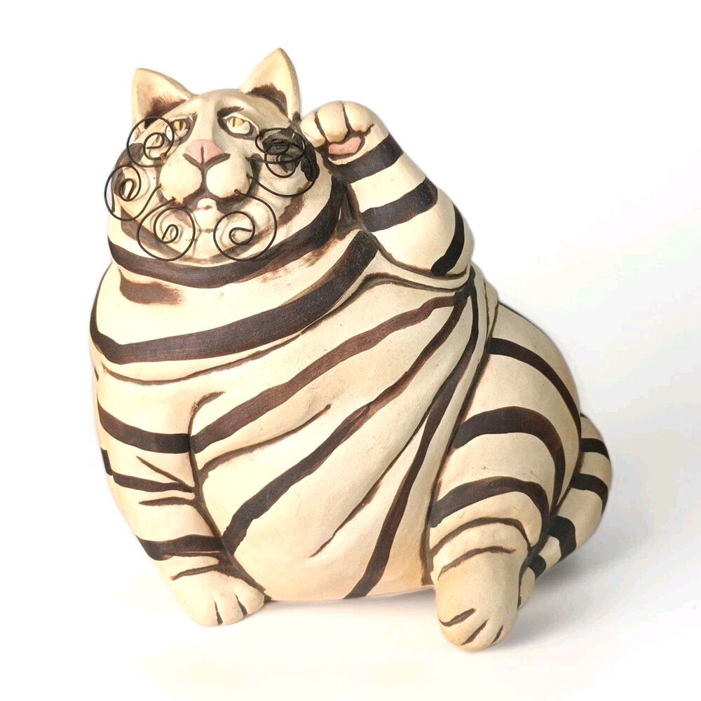 VTG 1980s Butler Jones Large Fat Cat Art Pottery‎ Ceramic Coin Bank 9.5"